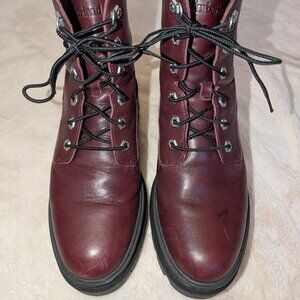 Timberland Boots Everleigh Women Sz 10 Burgundy Leather LaceUp Ankle Combat